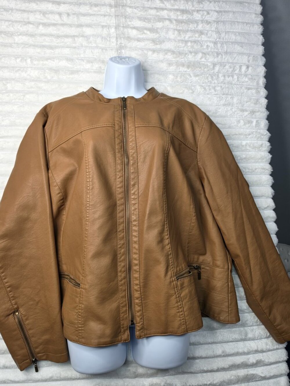 Baccini Camel Vegan Faux Leather Moto Jacket Zip Front 3X